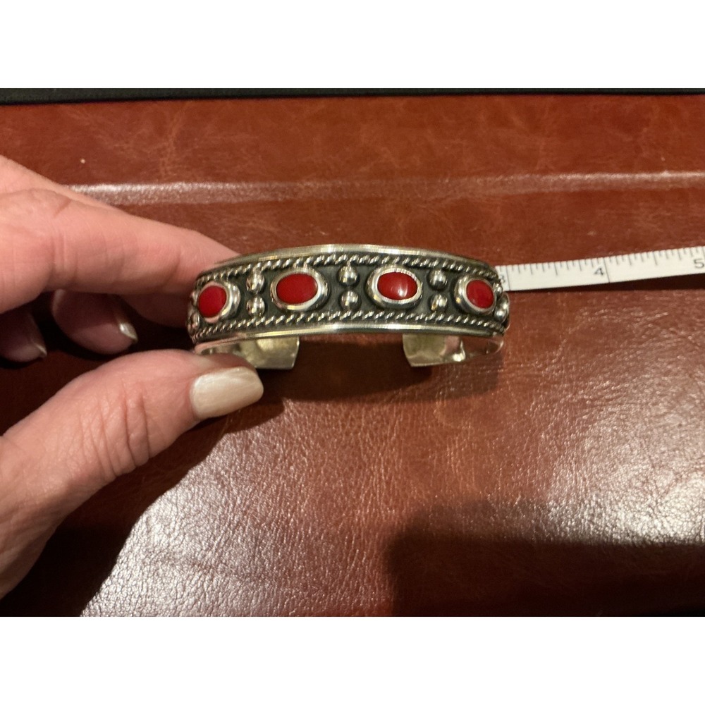 Tom‎ Long TL 925 MEXICO Sterling Silver Red Coral Cuff Bracelet